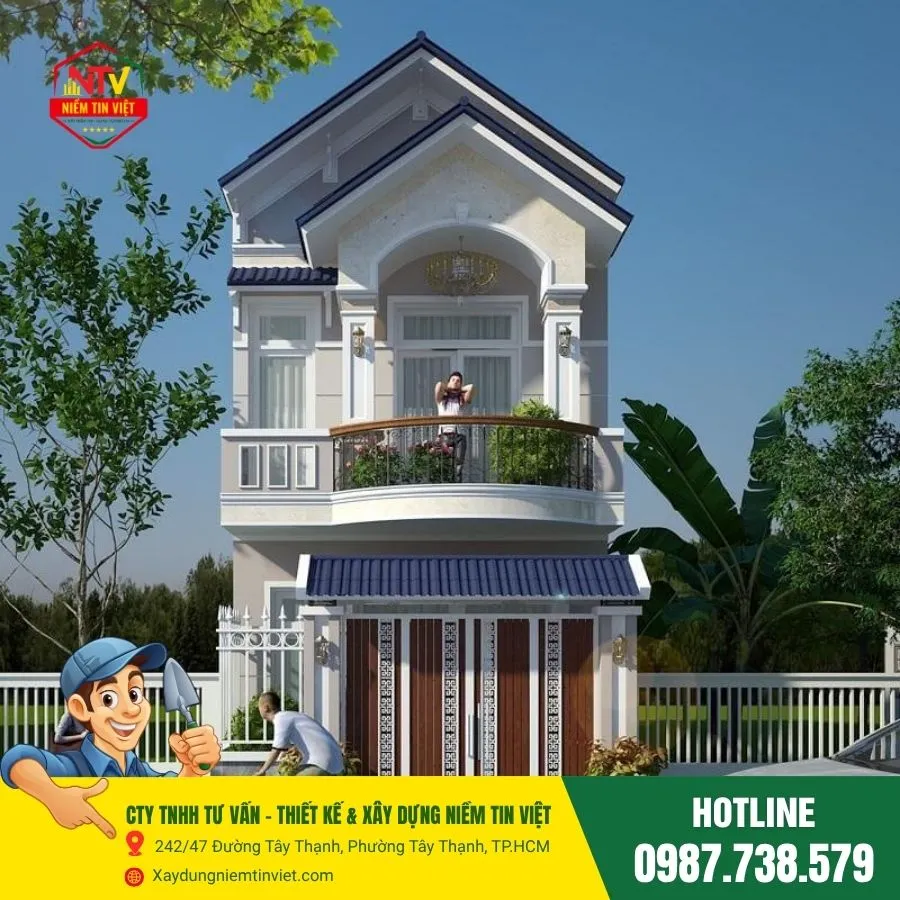 Mặt tiền nhà 2 tầng 5m hiện đại