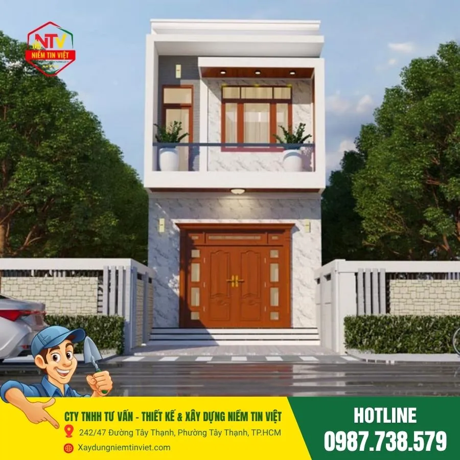 Mặt tiền nhà 2 tầng 5m hiện đại