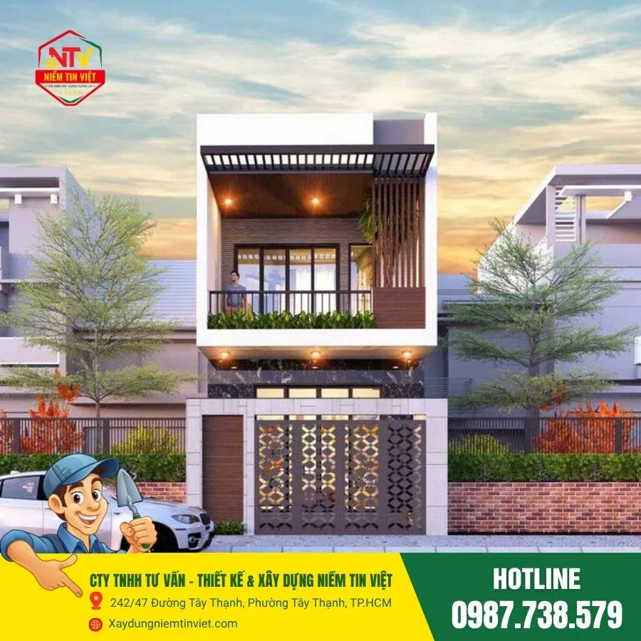 Mặt tiền nhà 2 tầng 5m hiện đại