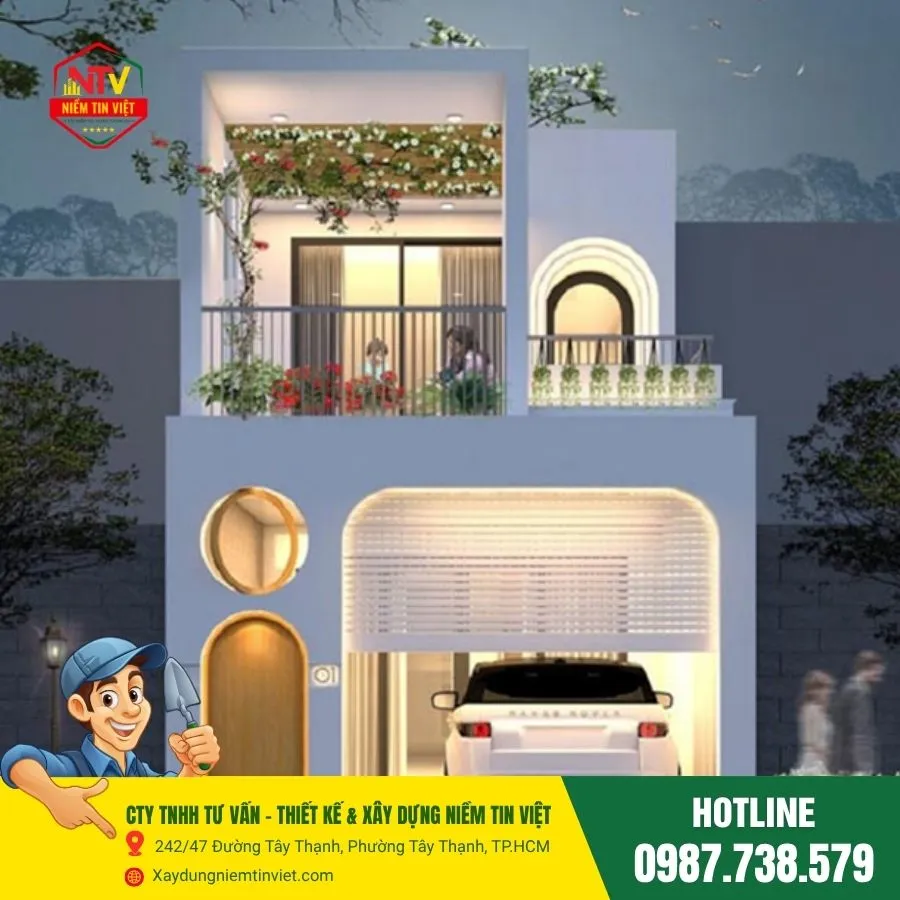 Mặt tiền nhà 2 tầng 5m hiện đại