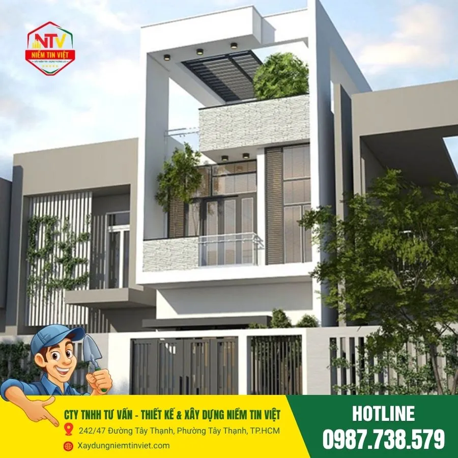 Mặt tiền nhà 2 tầng 5m hiện đại