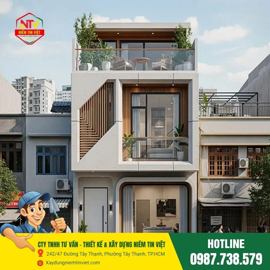 Mặt tiền nhà 2 tầng 5m hiện đại